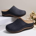 thumbnail image 4 of Lydiaunistar Women's Lace Pattern Closed Toe Mule Flats Wedge Heel Embroidered Loafers Comfortable Slip On Shoes Dark Blue 6, 4 of 9