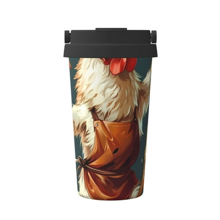 

Xecao Chef Chicken With Beer Bottles Pattern Insulated Coffee Mug with Handle & Flip Thermos Mug Water Bottle Coffee Tumbler Cup