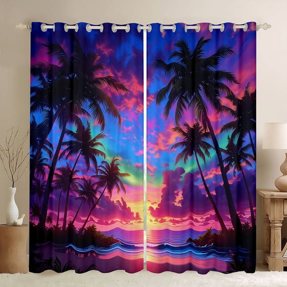 Erosebridal Hawaii Beach Black Out Curtains,Hawaii Holiday Tropical Botanical Coconut Tree Curtains Pack of 2 (42x63 Each) For Girls