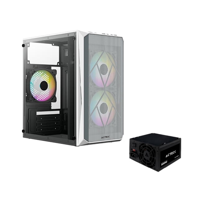 Gabinete ACTECK DOOM GI630 Micro ATX Mini Torre Fuente 500W 3 Fan Acrilico Blanco AC-935746 blanco