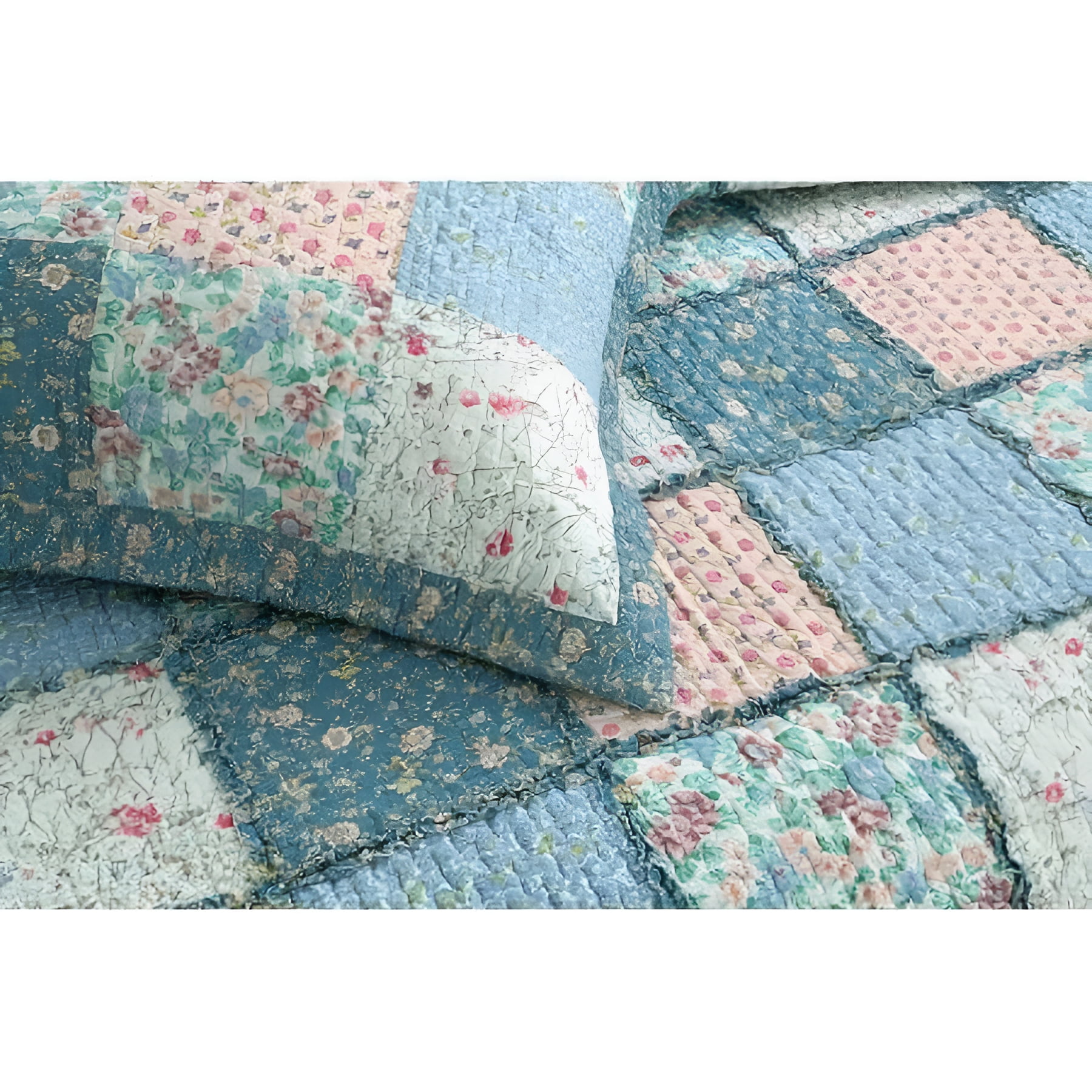 Overstock Blue Floral Patchwork Cotton Quilt, King - Reversible