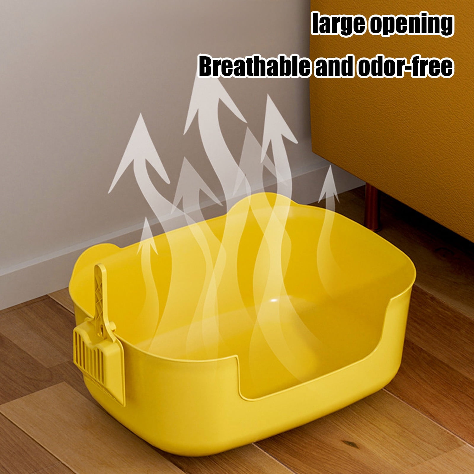 Large Cat Litter Box with High Sides, Open Kitty Litter Boxes Anti-Splashing for Indoor Cat Low Entry Cat Litter Pan for Small and Elderly Cats, Tool-Free Assembly