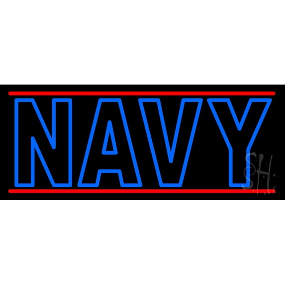 Blue Navy LED Neon Sign 10 x 24 - inches, Black Square Cut Acrylic Backing, with Dimmer - Bright and Premium built indoor LED Neon Sign for Defence Force.
