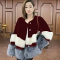 thumbnail image 5 of Women's Faux Fox Fur Jacket Thick Warm Overcoat Fluffy Button Down Color Block Long Sleeve Fashion Coat Outerwear (3XL, Wine), 5 of 6