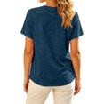 thumbnail image 4 of Short Sleeve Tops Women Summer Henley V Neck T Shirts Casual Color Block Raglan Shirts Cotton Baseball Tunic Tees Dark Blue L, 4 of 7