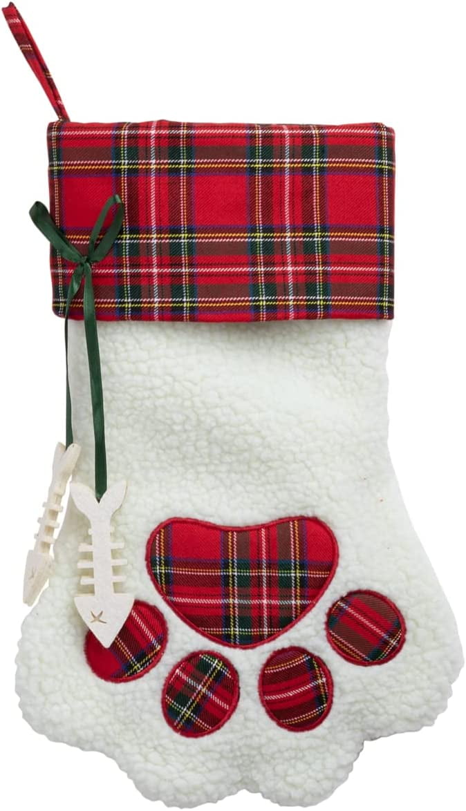 Personalized Sweet Cat Stocking---Red Plaid