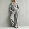 thumbnail image 2 of Szluipve 2 Piece Sets for Women 2 Piece Outfits Side Stripe Zip Up Collar Jacket & Wide Leg Pants Set Ribbed Textured Casual Tracksuit Loungewear Suit for Daily Travel Gray S, 2 of 7