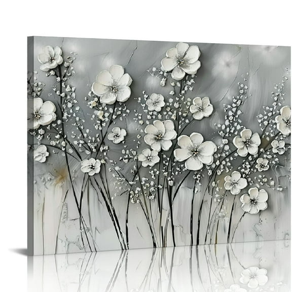 Creowell White Flower Wall Art- Canvas Print Art- Botanical Pictures for Bedroom - Wall Decor - Floral Painting Home Decorations with 20x16 in/16x12 in