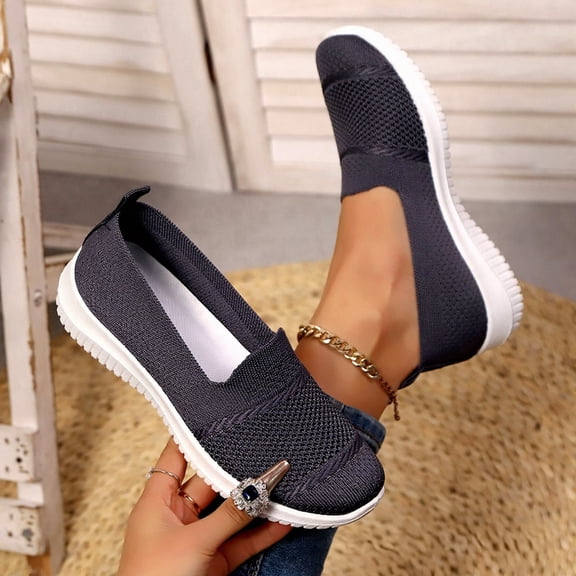Loafers for Women Summer Daily 2026 Versatile Comfort Slip On Walking Shoes Knit Dressy Lightweight Comfortable Trendy Soft Sole Business Casual Work Flats Dark Gray 9.5