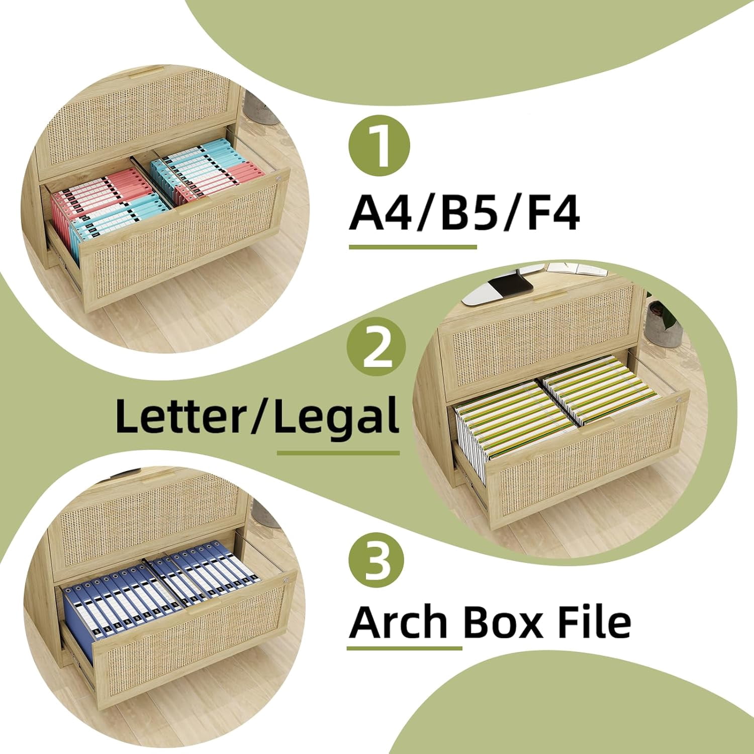 AODAILIHB File Storage Cabinet, Under Desk 2-Drawer File Cabinet, Locking Wooden Rattan File Cabinet