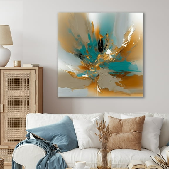 Designart "Gold And Turquoise Marble Fuild Ink I" Abstract Marble Canvas Print