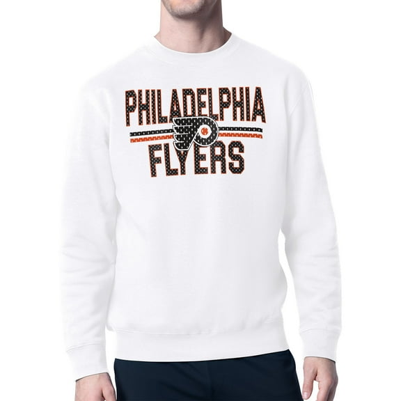 Men's Starter White Philadelphia Flyers Mesh Look Team Name Logo Pullover Sweatshirt