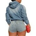thumbnail image 2 of Women's Half Zip Denim Hoodie Pullover Jacket Jean Sweatshirt Tops, 2 of 5