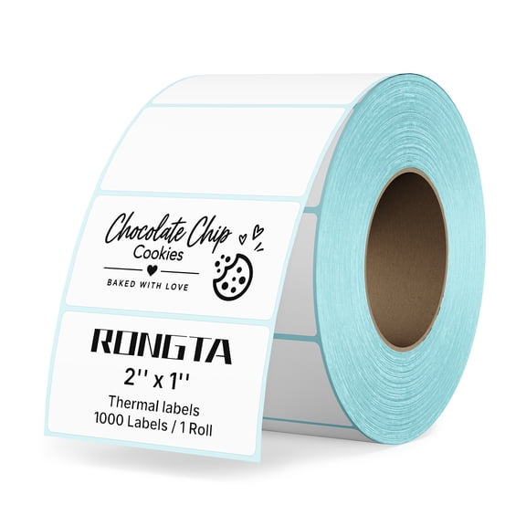 Rongta 2 x 1 Inch Direct Thermal Barcode Labels, 1,000 Labels per Roll, White Rectangular Stickers, Waterproof, Strong Adhesive