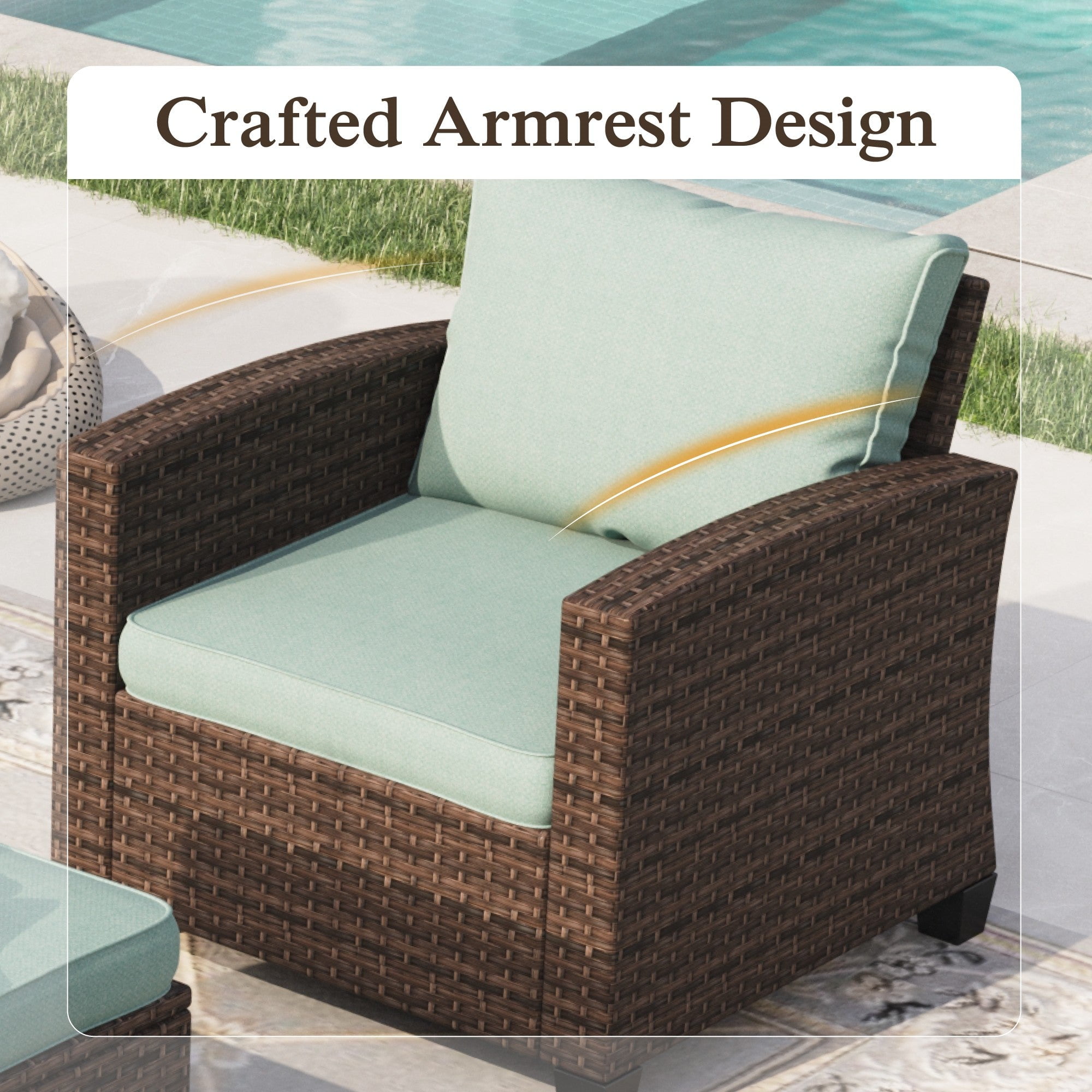 Sophia & William 3 Pieces Wicker Patio Furniture Set Outdoor Couch with 2 Ottomans and Blue Cushions
