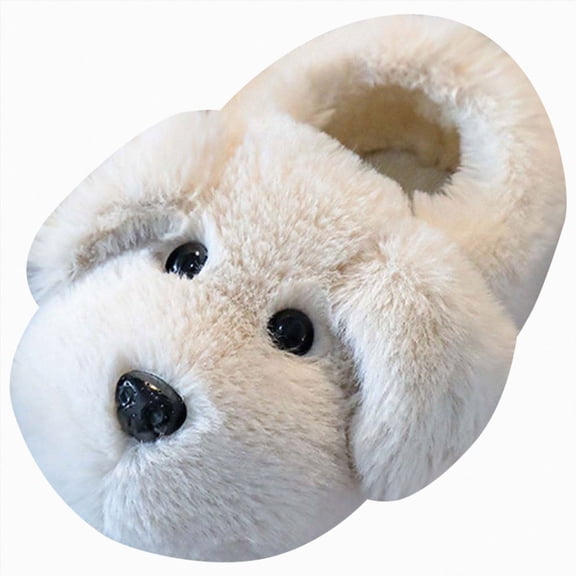 Cdudpw Big Kids Slippers for Boys Girls Winter Warm Cute Dog House Shoes Fuzzy Fun Cartoon Indoor Bedroom Footwear(W237-White)