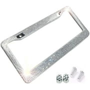 BLVD-LPF Clear/White Crystal Rhinestone License Plate ABS Chrome Frame with Crystal Screw Caps - 1 Frame