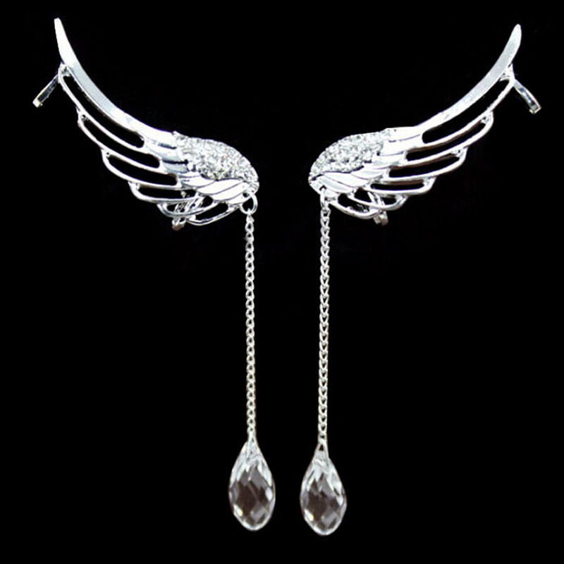 Ear clips Angel with pearls in black Earrings Angel elegant earrings with angel pendant black silver