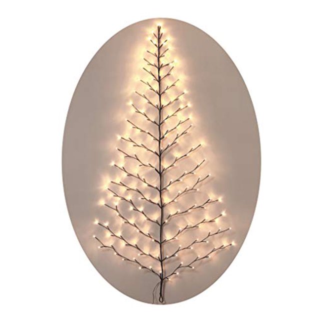 TenWaterloo Lighted Christmas Wall Tree - Indoor/Outdoor LED 6 Foot High - Cool White Lights - Battery Operated with Timer