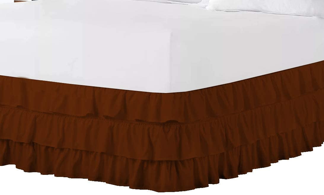 3 Layer Ruffled Bedskirt, Essy Care - 100% Microfiber Fabric, 3 Layer Ruffled Bed Skirt Full Size College 3 Layer Ruffled Bed Skirt 15" Drop - Chocolate Solid.