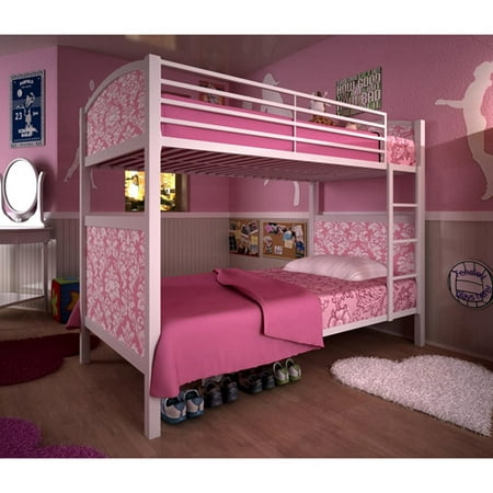 White Metal Twin Bunk Bed, Pink Damask P - Walmart.com