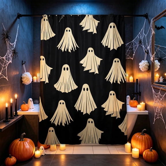 Halloween Ghost Shower Curtain Black Fabric 47.2x70.9in Waterproof & Drift Resistant for Bathroom Bathtub Home Rental Room by MPOISVA