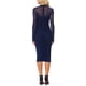 thumbnail image 3 of Vestido de malla Inspire Chic para mujer, con cuello alto, manga larga, vestido de cóctel ajustado en color azul marino, 3 of 6