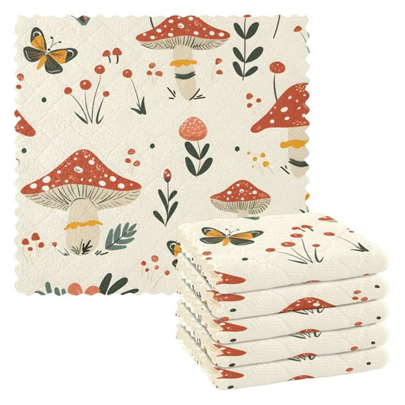 Ryvnso Cute Mushrooms Flowers Kitchen Towels Dish Clothes for Drying Dishes Cleaning Absorbent Set of 6