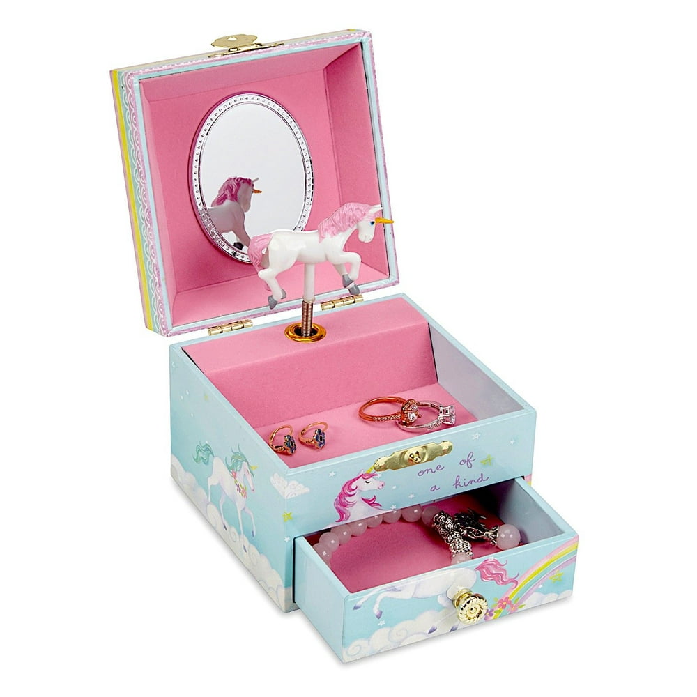 Jewelkeeper Musical Ballerina Jewelry Box, Unicorn Rainbow Design with Pullout Drawer, The
