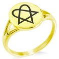 thumbnail image 1 of Stainless Steel Heartagram Minimalist Oval Top Polished Statement Signet Ring, 1 of 1