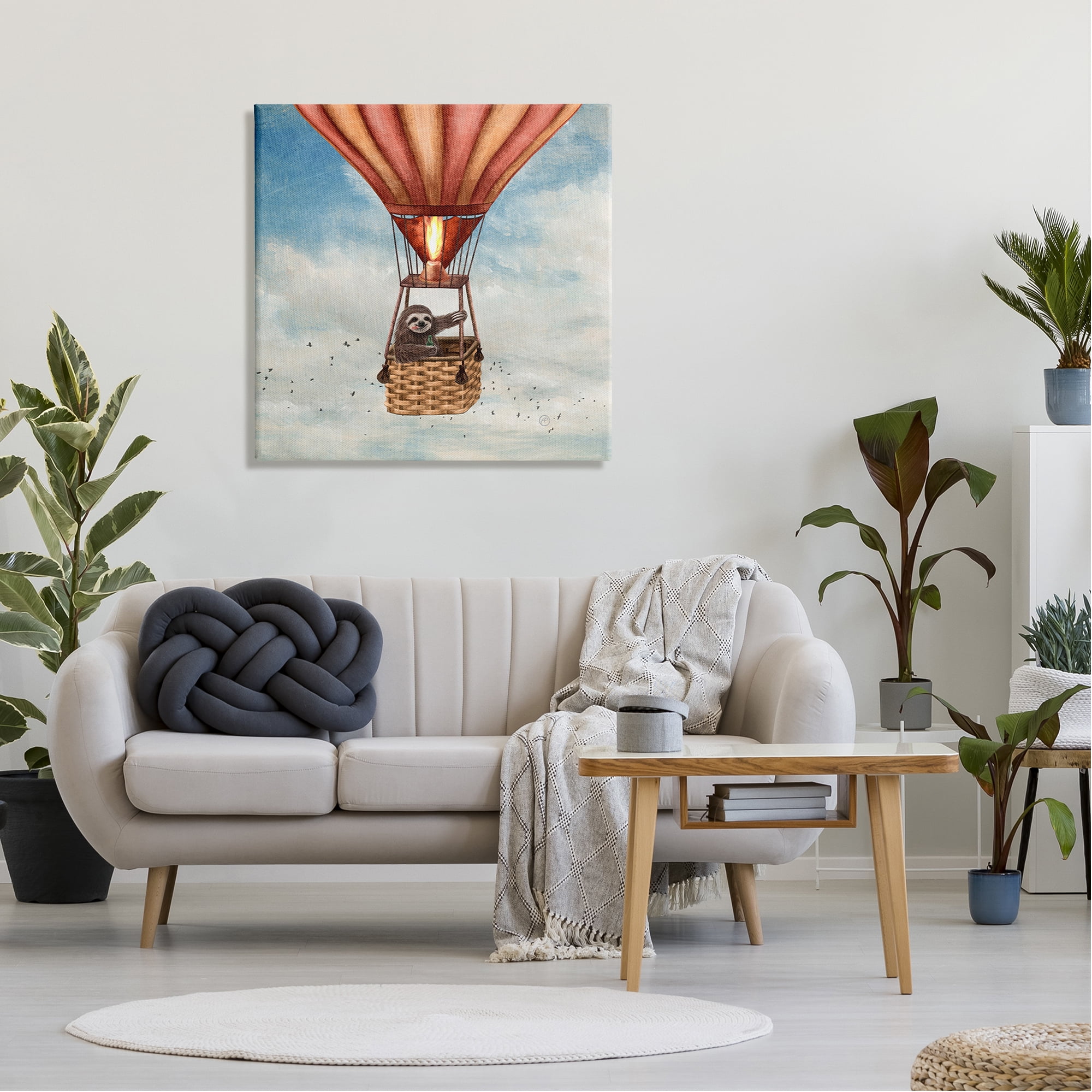 Stupell Industries Sloth in Hot Air Balloon Animals & Insects Painting Gallery Wrapped Canvas Art Print Wall Art, 30 x 30