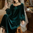 thumbnail image 5 of Defitshape Women's Warm Long Sleeve Nightgown Tea Length NightdressVelvet Sleep Dress Vintage Lace Pleated Dark Green Large, 5 of 5