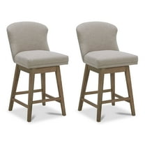 CHITA 26 in Swivel upholstered Counter Bar Stool Set of 2, Wood Legs, Fabric in Tan