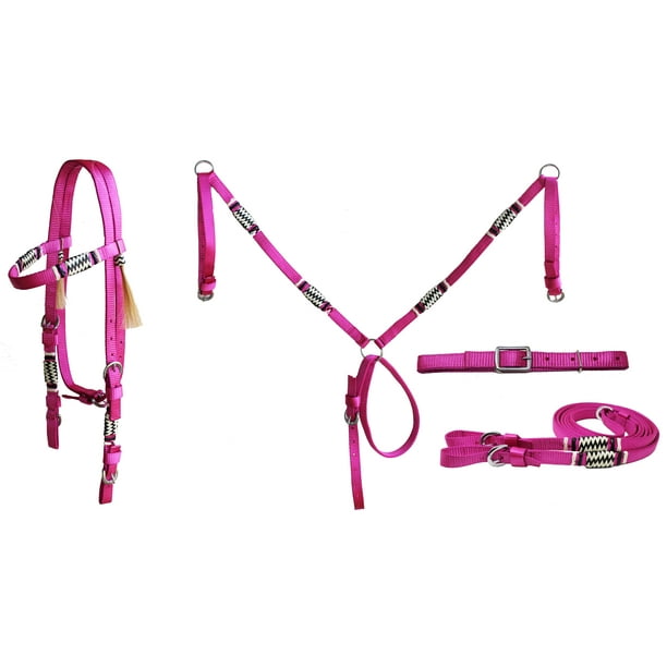 Western Horse Pony Cob Nylon Headstall Breast Collar Reins Curb Strap 60112