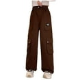 thumbnail image 1 of Odeerbi 4-13 Años Niñas Cargo Pantalones Deportes Pierna Ancha Casual Color Sólido Pantalones de Trabajo Sueltos Con Bolsillo Múltiple, 1 of 4