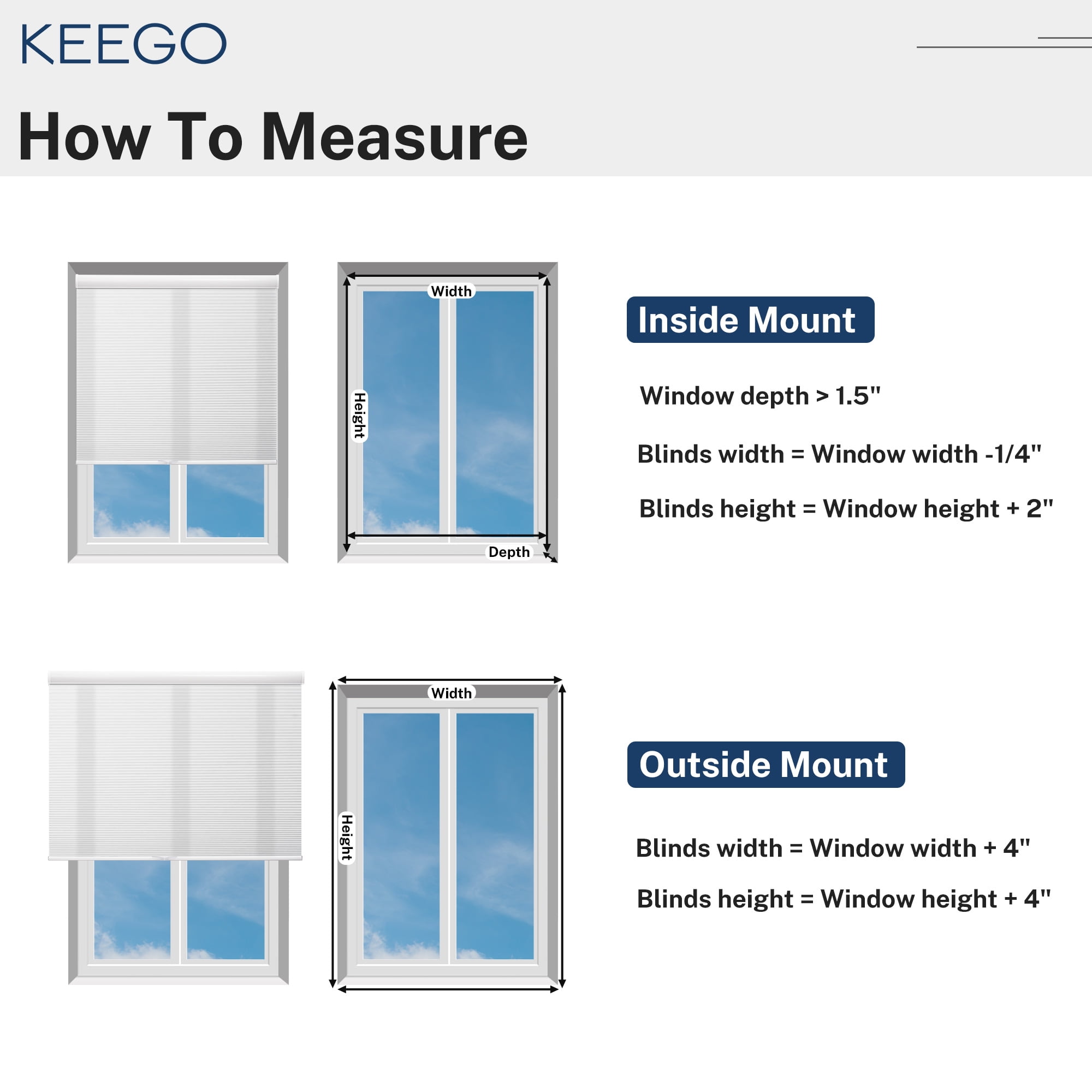 Keego Cordless Room Darkening Polyester and Aluminum Honeycomb Window Blinds, White 18 x 48