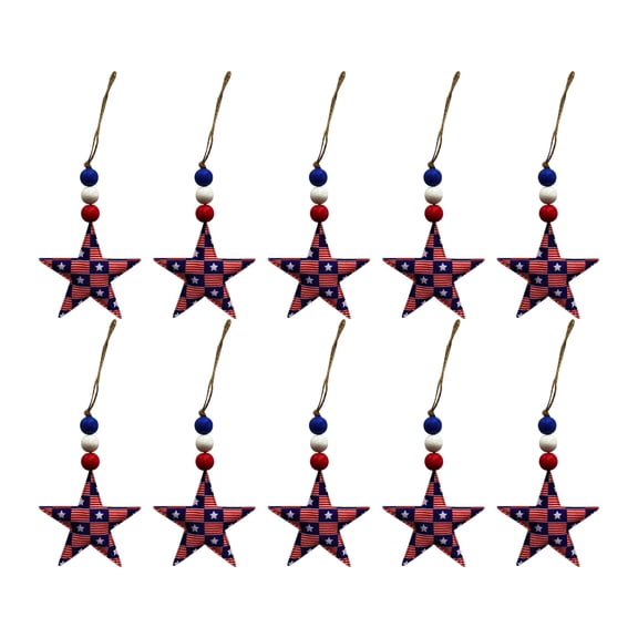 4th of July 7cm Star Hanging Decorations – Double-Sided Painted or Natural Wood Finish, Includes Jute String for Hanging on Trees, Windows, Mantels or as Gift Toppers
