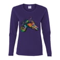 thumbnail image 3 of Colorful Neon Horse | Dean Russo Art Animal Lover Womens Long Sleeve T-Shirt, Purple, XX-Large, 3 of 6