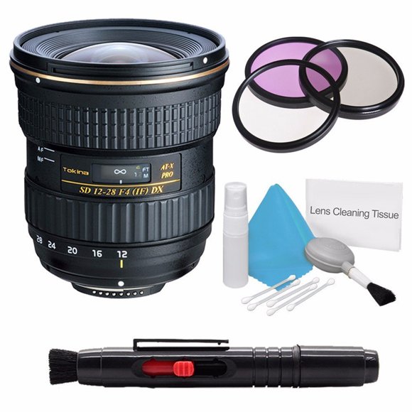 tokina 12-28mm F/4.0 at-x pro aps-c lens for canon (international model) no warranty+deluxe cleaning kit + lens cleaning pen + 77mm uv filter bundle 3