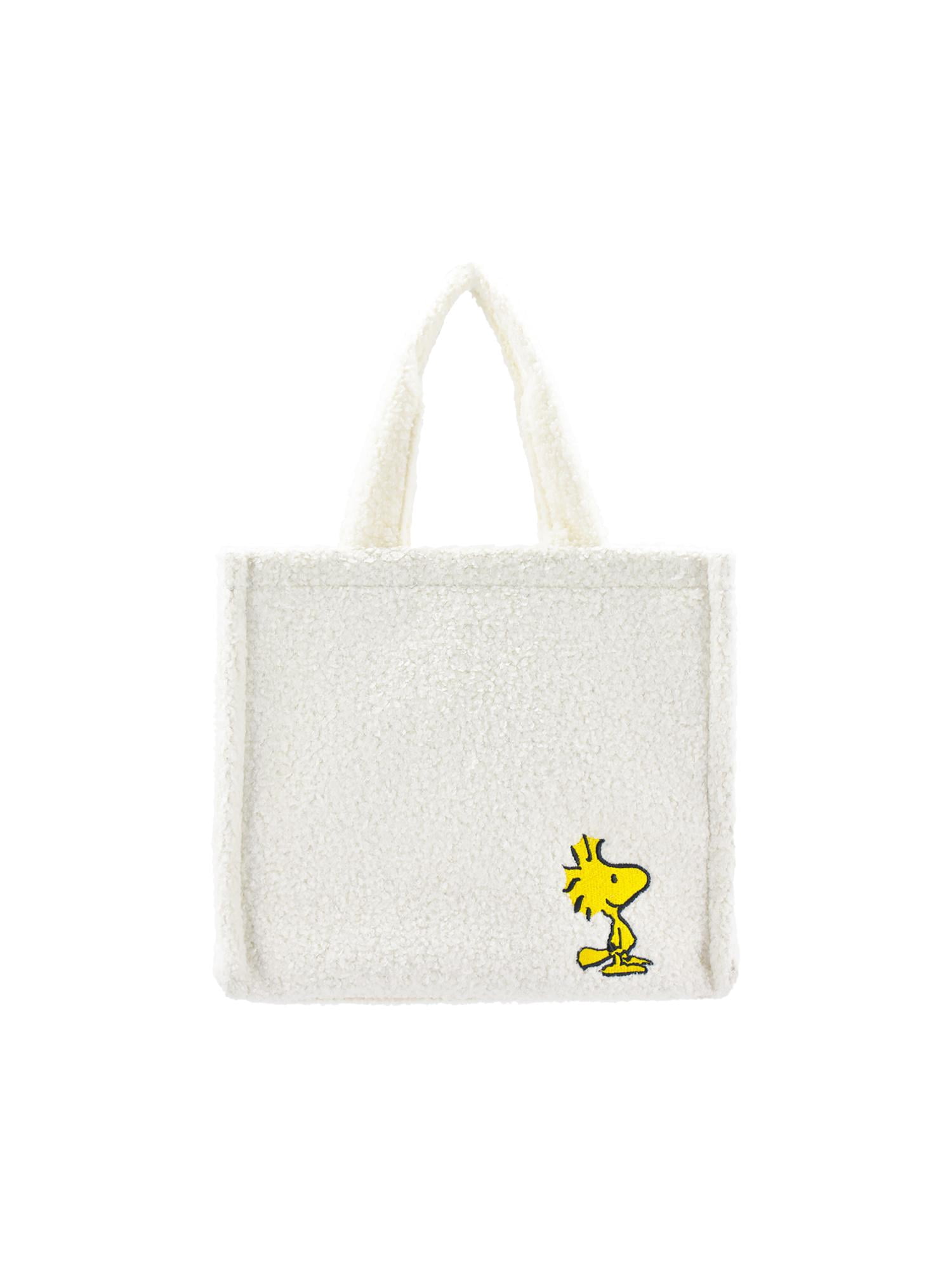 Peanuts Tote Bag, Snoopy and Woodstock Travel Handbag Side Purse with Adjustable Crossbody Shoulder Strap, White