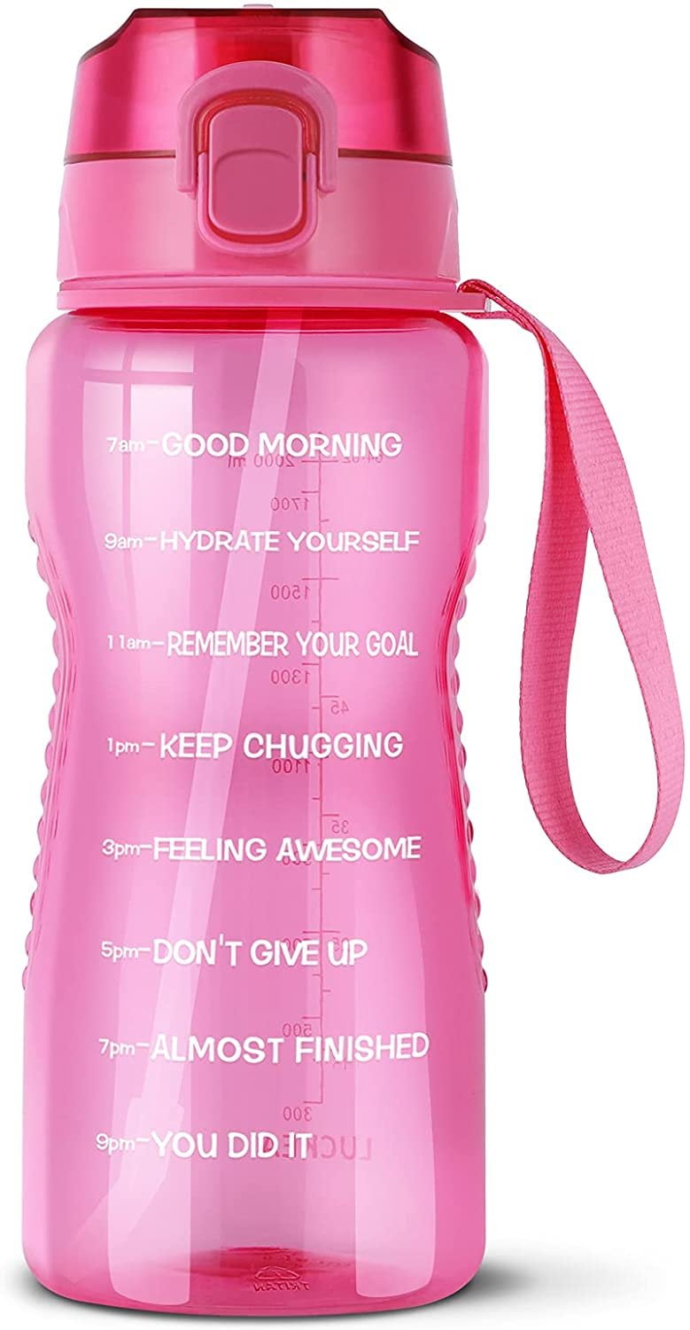LUCKEA Water Bottle with Straw/ Half Gallon motivational 64 OZ