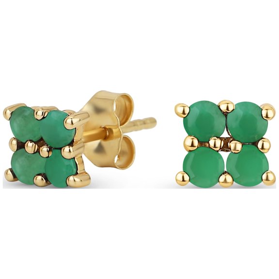 Bling Jewelry Womens Minimalist 14K Gold Sapphire, Ruby, Emerald Square Gemstone Stud Earrings