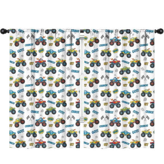 Blackout Kids Curtains,Monster Cartoon Truck White Pattern Children's Insulated Curtains Set Of 2,Bedroom Essentials,Toddler Room Decor 52"x84"