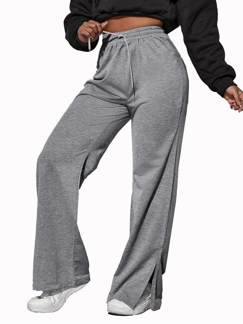 Womens Casual Pants Drawstring Waist Hem Grey M - Walmart.com