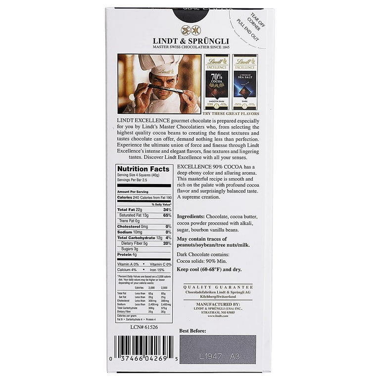 Product of Lindt Excellence 90% Cocoa Supreme Dark Chocolate, 4 pk