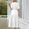 thumbnail image 5 of Besolor Robes Boho pour Femmes 2024 Col en V Boutons Fente Latérale Robe Maxi Manches Mi-Longues Ample Fluide Vacances, 5 of 5