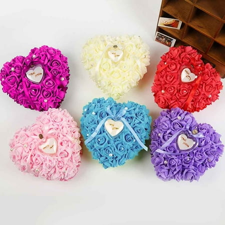 Good Romantic Rose Wedding Favors Heart Shaped Gift Ring Box Pillow Decoration DIY Artificial Handmade Flowers Decorative
