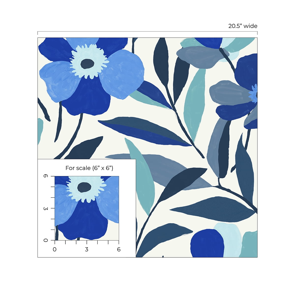 NextWall Cobalt Blue & Lagoon Garden Block Floral Peel and Stick Wallpaper
