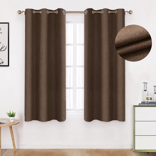 Lino Cortinas Blackout con Aislamiento Térmico, 100% Blackout y Ojal Superior Cortina para Recámara y Ventana de Sala, Capa Trasera de Revestimiento Gris, 2 Paneles, 106.6 x 160 cm, Marrón