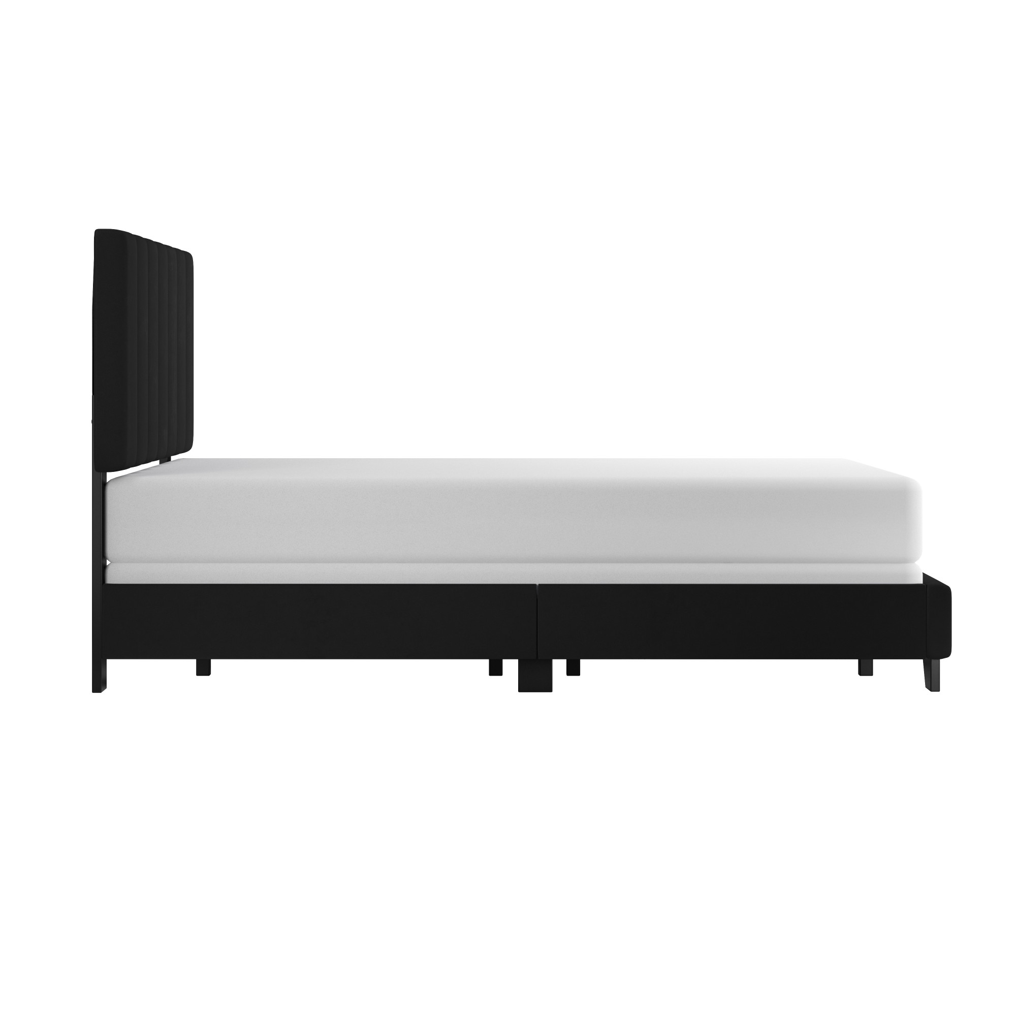 Reece Channel Stitched Upholstered Queen Bed, Black, by Hillsdale Living Essentials